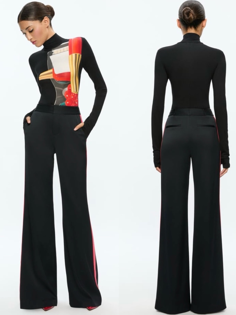 NWT Alice + Olivia X Tom Wesselmann Delaina Long Sleeve Turtleneck Top. Size XL - Picture 4 of 15